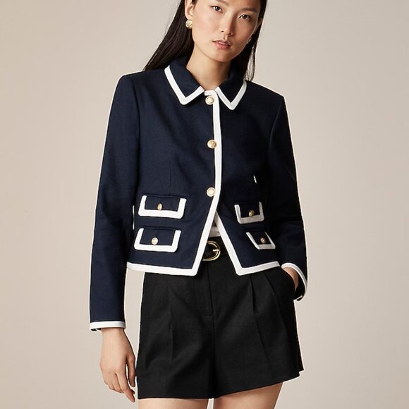J Crew‎ Navy Blue Lucie Lady Jacket In Stretch Linen Blend Size 6 - Picture 1 of 5